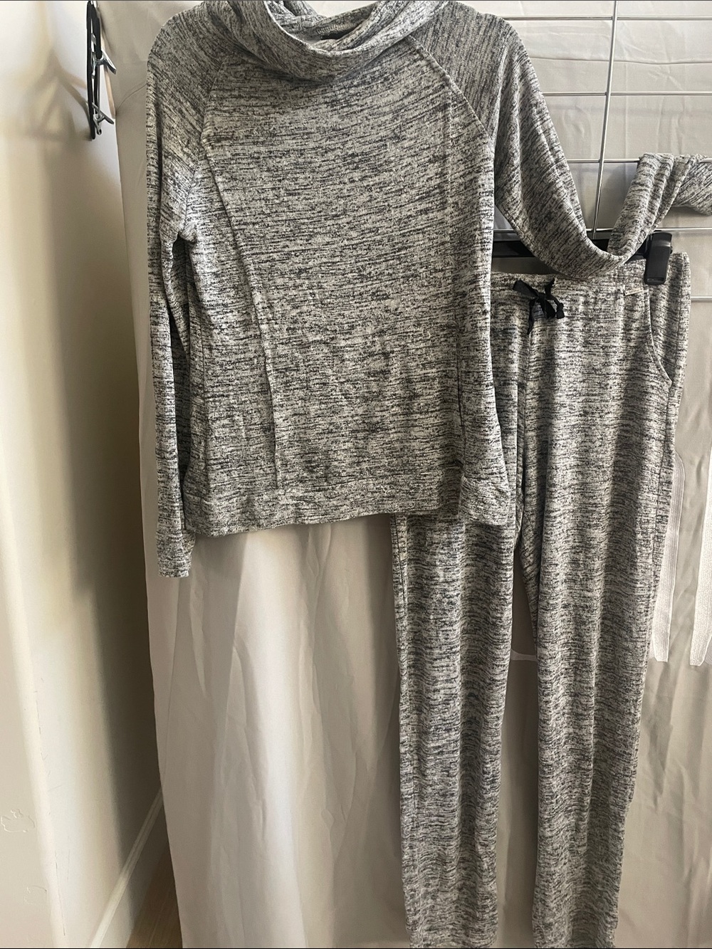 Hello Mello Soft Gray Cowl Neck Pullover and Pant Loungewear Set for Women